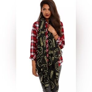 Nirvana All Over Smiley Face Print Scarf Long Large Sheer Black Big Yellow